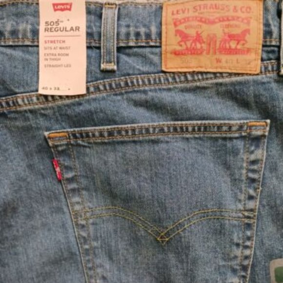 Levi's 505 Regular Fit Straight Leg Jeans Pants Mens 40 x 32" Stretch Blue Denim - Picture 5 of 7